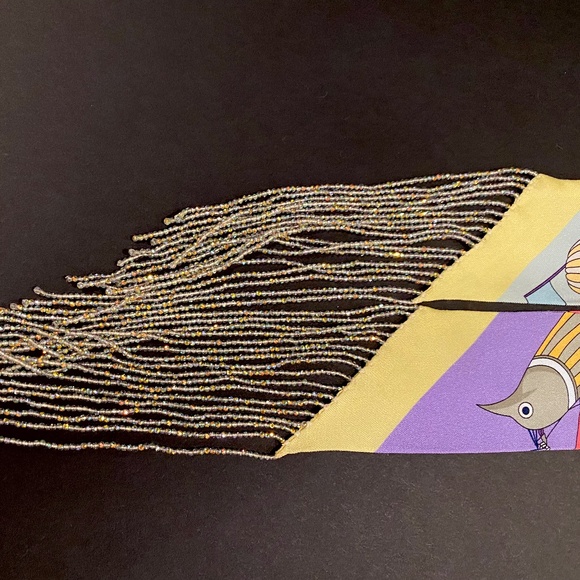 REGINIQUE DESIGNS Skinny Silk Scarf Featuring Crystal Bead Fringe SeraBijoulet - Picture 12 of 12